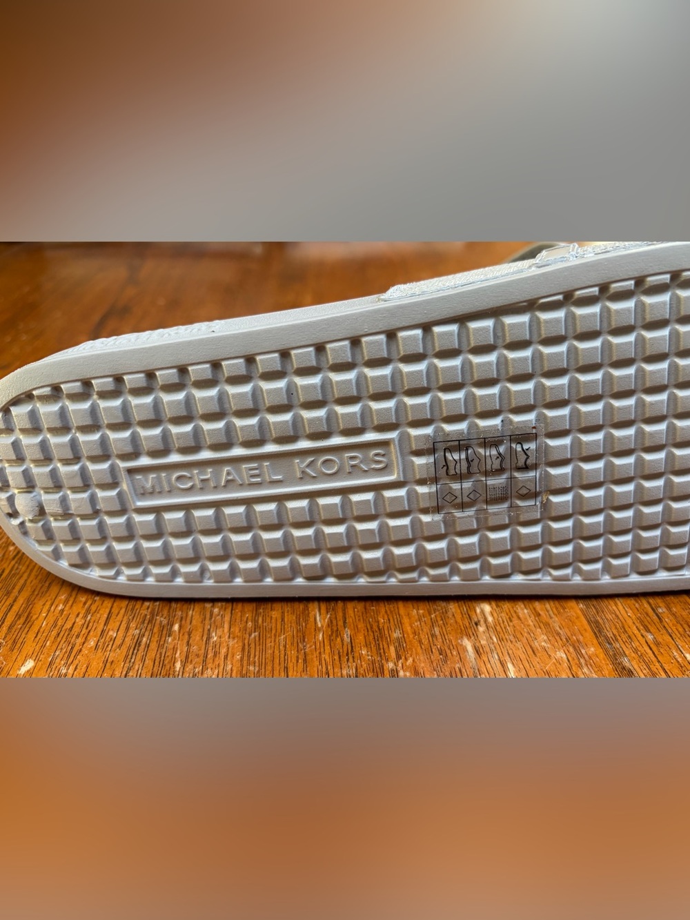 Michael Kors Light Gray MK Logo Slide Sandals with silver Accent - Picture 2 of 5